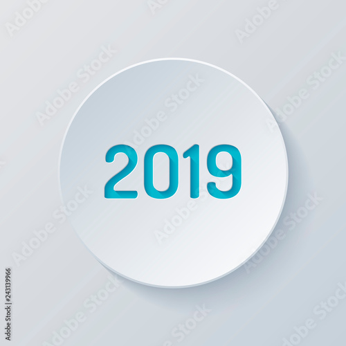 2019 number icon. Happy New Year. Cut circle with gray and blue © fokas.pokas