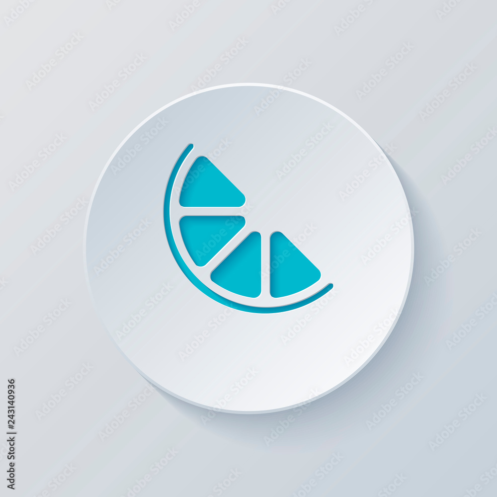 Half lemon or orange. Simple icon. Cut circle with gray and blue Half lemon or orange. Simple icon. Cut circle with gray and blue