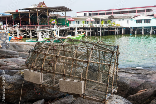 Fishing traps for fish in fishing port.Thailand. Stock Photo