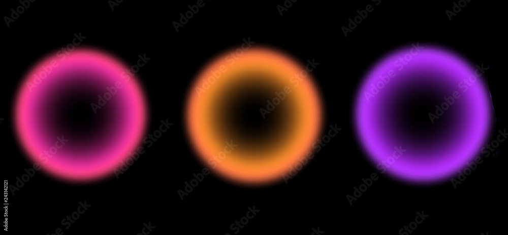 Blurred glowing isolated circles on black background. Yellow, pink. violet colors Blurred glowing isolated circles on black background. Yellow, pink. violet colors