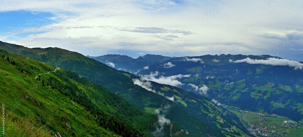 Austrian Alps-panoramic outlook on Alps from Zillertaler road