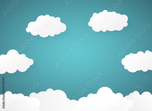 Abstract of gradient blue sky with clouds paper cut background.