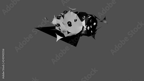 Black Soft and White Soft Dice Collided, 3D Animation on Gray Background