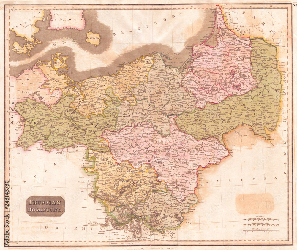 1815, Thomson Map of Prussia, Germany, John Thomson, 1777 - 1840, was a Scottish cartographer from Edinburgh, UK 1815, Thomson Map of Prussia, Germany, John Thomson, 1777 - 1840, was a Scottish cartographer from Edinburgh, UK