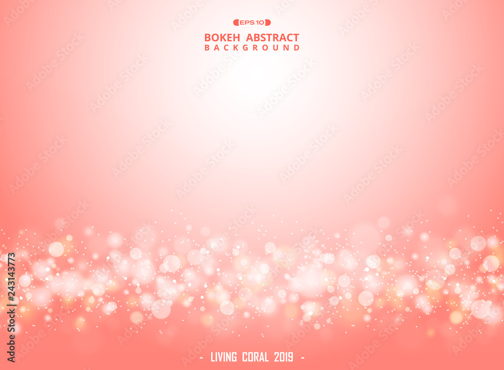 Abstract living coral color gradient bokeh background.