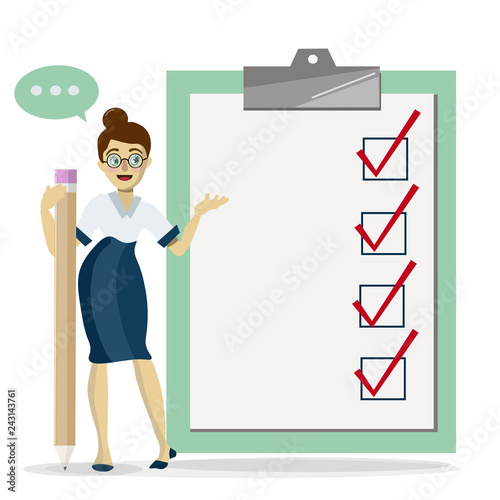 Girl with the pencil leads the presentation
