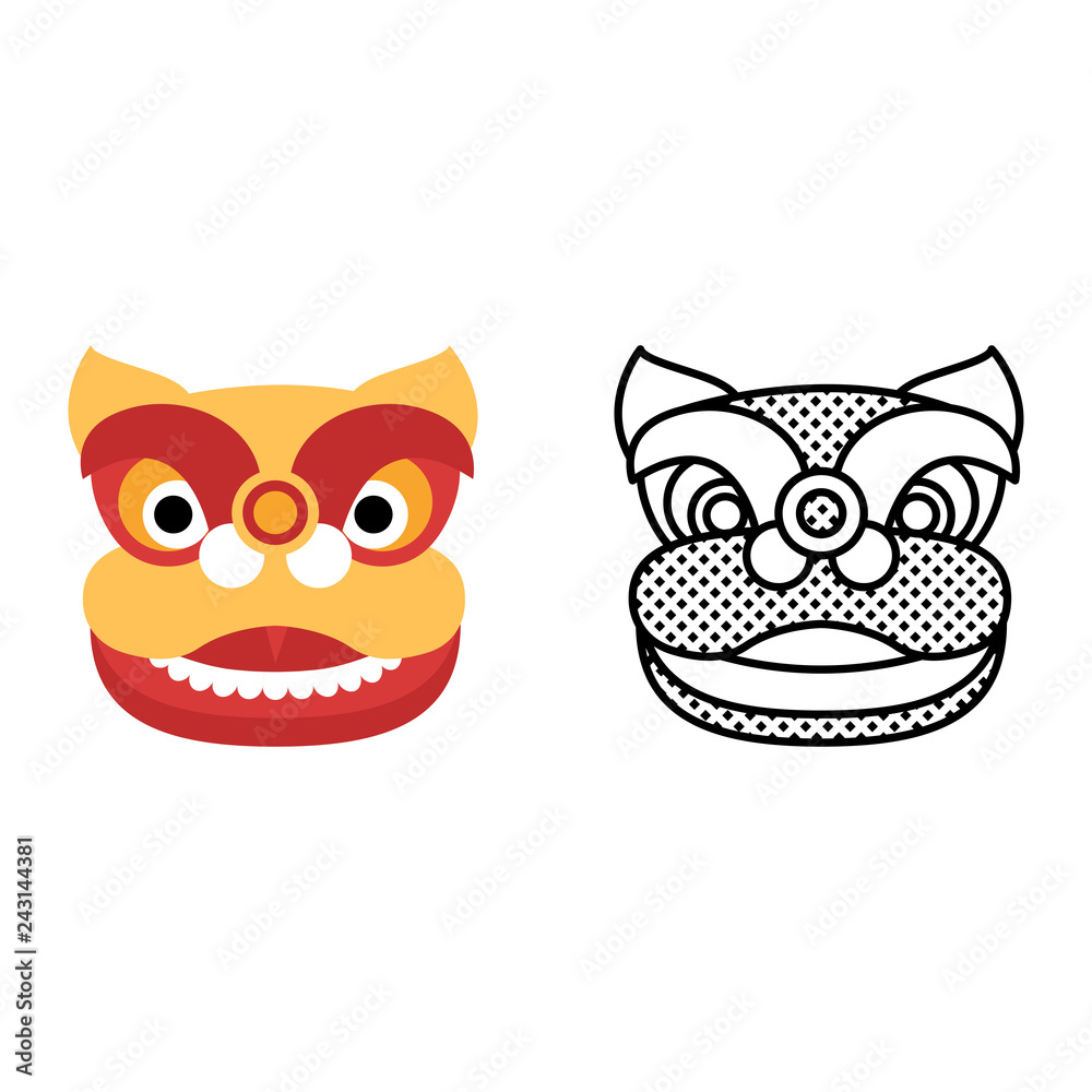 Face of a dancing lion icon set