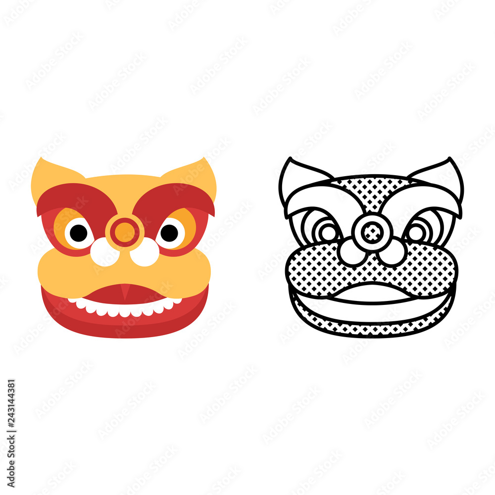 Face of a dancing lion icon set Face of a dancing lion icon set