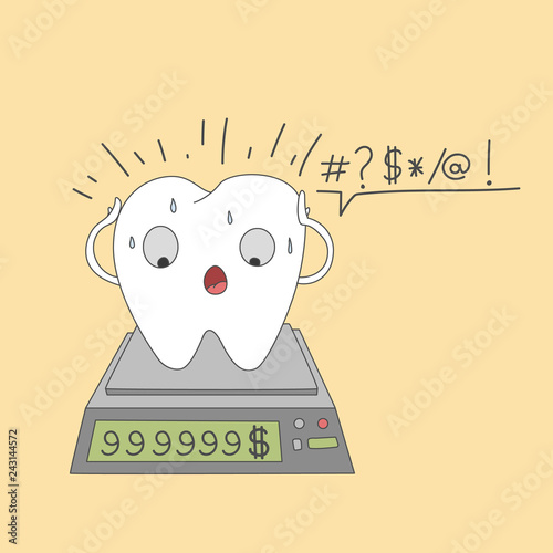 Tooth on scales. Scales show that dental treatment is very expensive.