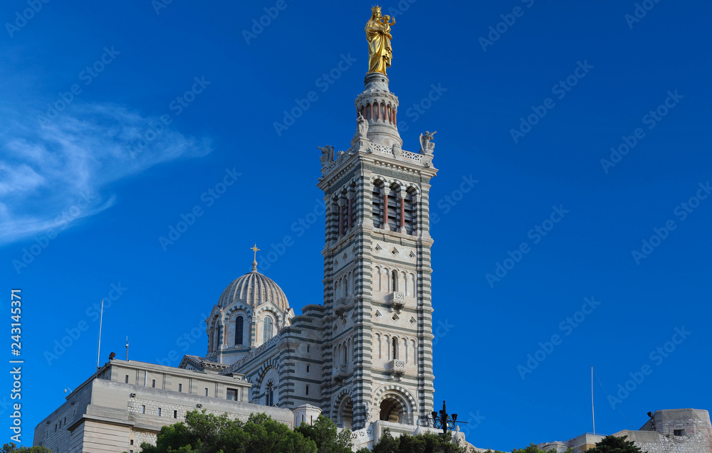 The historic basilica Notre Dame de la Garde of Marseille in South France .