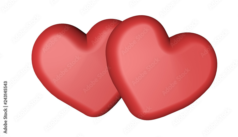 3d two red heart for happy st valentines day card mockup template