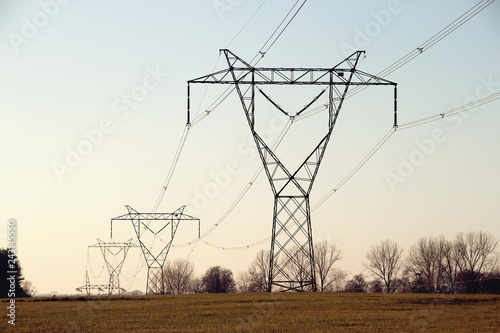 electricity pylons at sunset