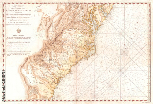 Old Map of Georgia, North Carolina, South Carolina, Virginia and Maryland, 1778, Sartine