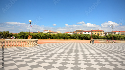 Livorno, Tuscany, Italy. Terrace Mascagni. View of the park and houses. On a beautiful summer sunny day.