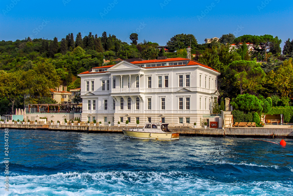 Istanbul, Turkey, 02 September 2017: Bosphorus Mansions, Boat, Kanlica, Uskudar