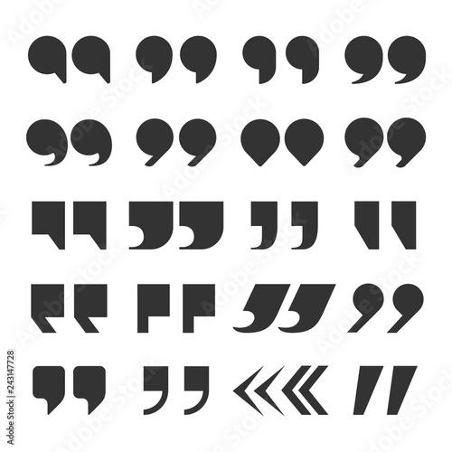 Quotes marks. Quotation marking speech punctuation excerpt commas double comma. Remark button vector set