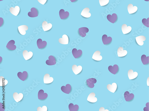 White and violet hearts on a light blue background valentine love seamless pattern bacground. Vector illustraton.