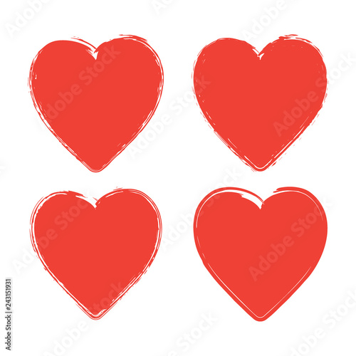 Set of grunge red hearts. Isolated on white background.Vector element