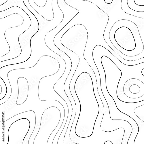 Abstract topography. Admirable topography map. Black and white seamless design, emotional tileable isolines pattern. Vector illustration.