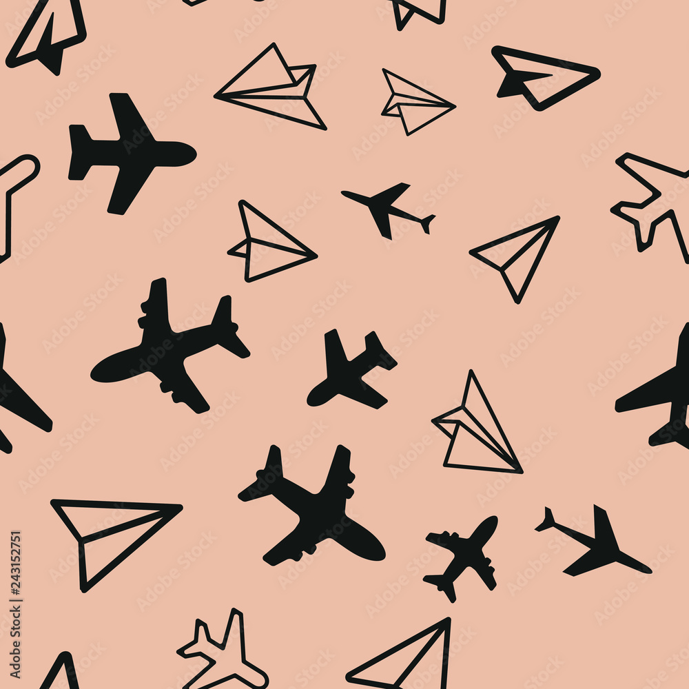 Plane aircraft, travel concept. Seamless vector EPS 10 pattern