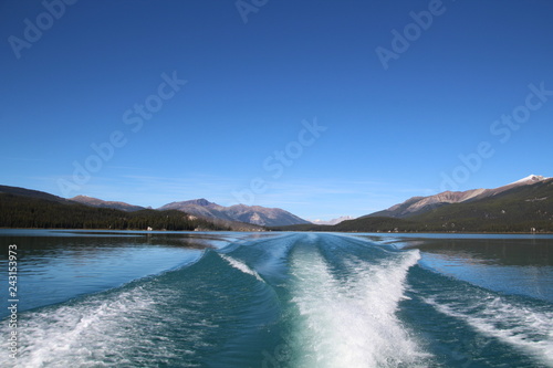 Boat Wake On Maligne Lake, Jasper National Park, Alberta