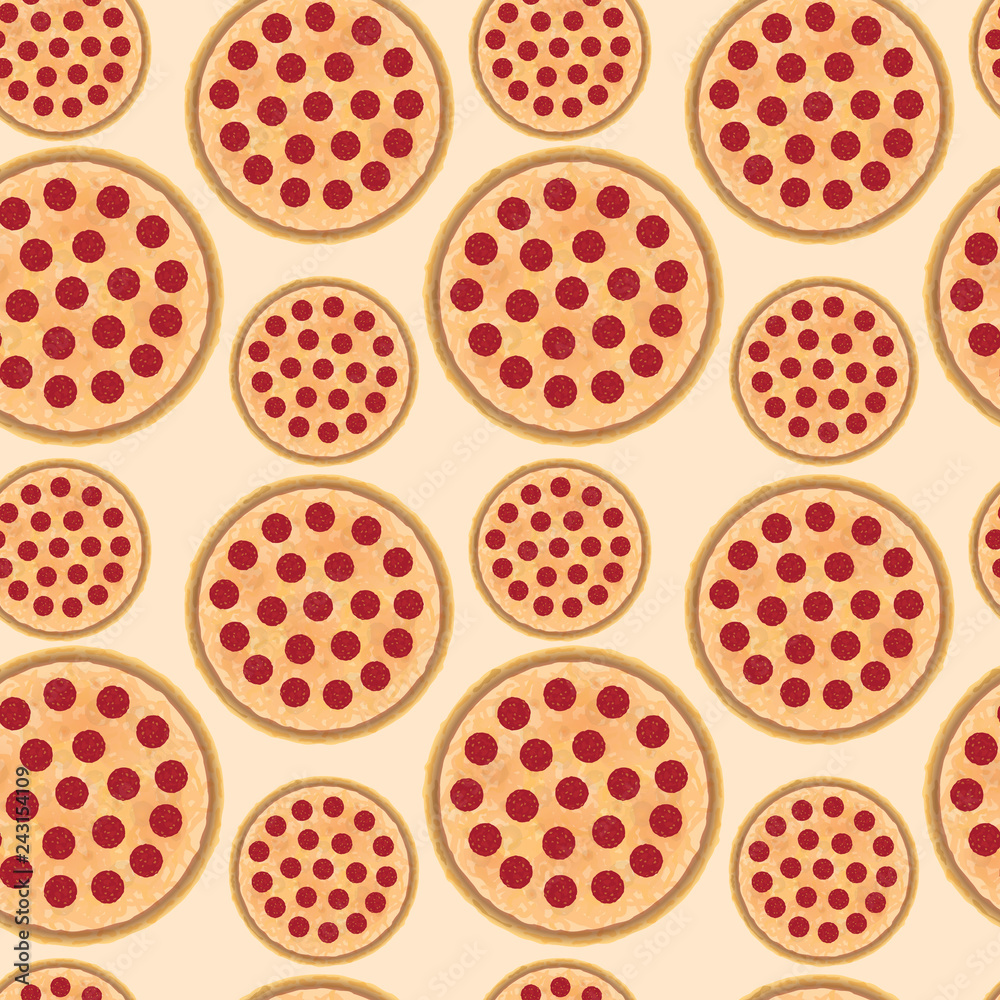 Pepperoni pizza seamless pattern. Vector. Pepperoni pizza seamless pattern. Vector.