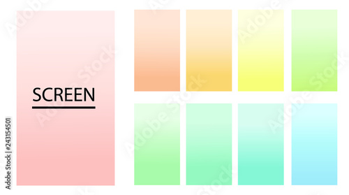 Vector EPS 10 Gradient Set. Different colors. Modern Smartphone screen, mobile app Template. Design for Wallpaper, background, banner, flyer, Social media post. 