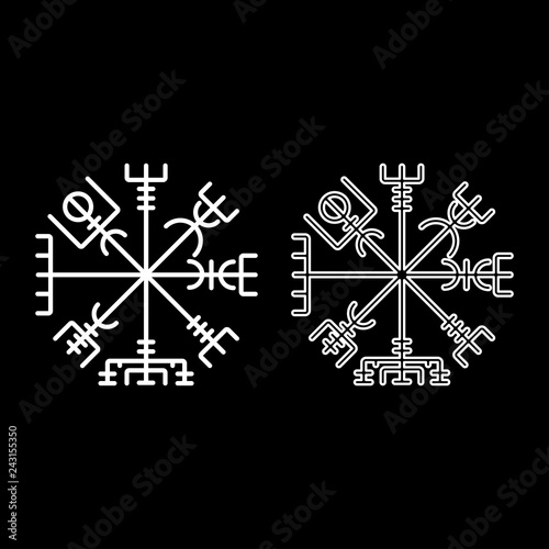 Vegvisir runic compass galdrastav Navigation compass symbol icon set white color illustration flat style simple image