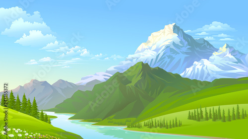 The icy mountains, the green hills and the cold flowing river.