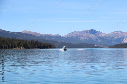 Boat On Maligne Lake, Jasper National Park, Alberta