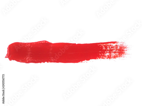 Red Acrylic Paint Stroke Isolated on White Background