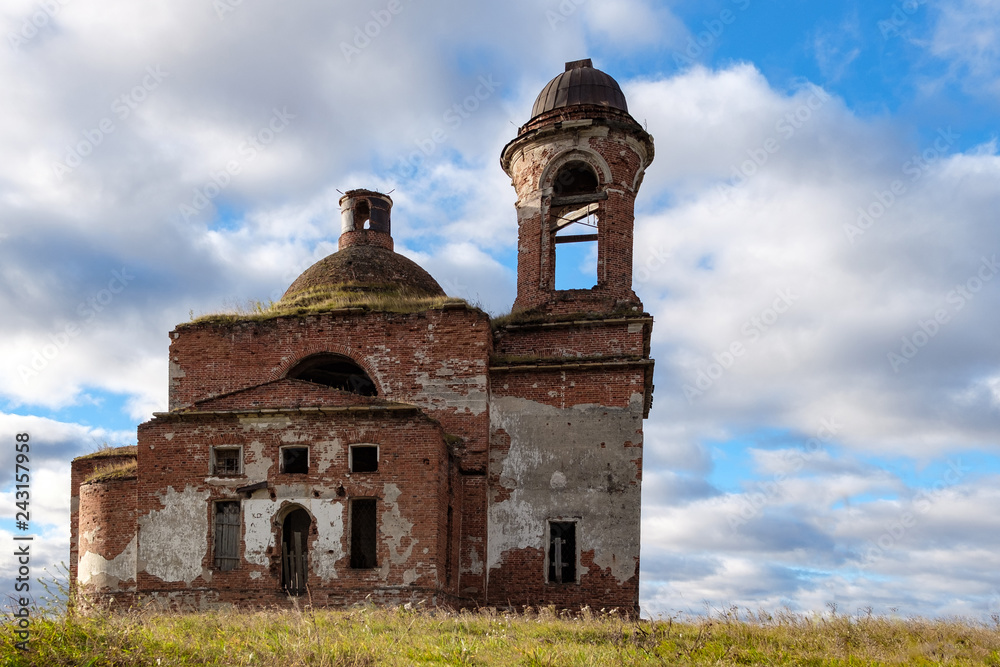 the Church of the 18th century old destroyed by time, the walls are dilapidated and sometimes collapsed, from under the Church of the 18th century old destroyed by time, the walls are dilapidated and sometimes collapsed, from under