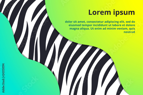 Animal print design concept Vector illustration with bright wavy paper cut elements with copy space and zebra pattern on background