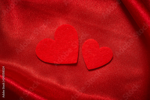 Valentines Day Background, Valentine Heart Red Silk Fabric, Wedding Love - Image