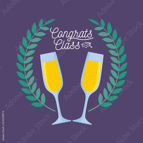 graduation class celebration card with cups of champagne