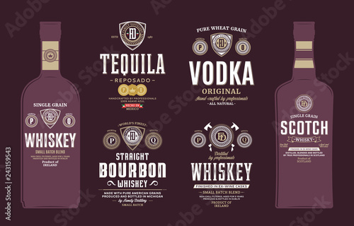 Alcoholic drink labels and bottle mockups