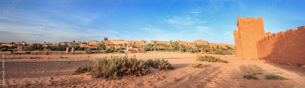 Entrance of ksar Ait Benhaddou, Ouarzazate. Ancient clay city in Morocco