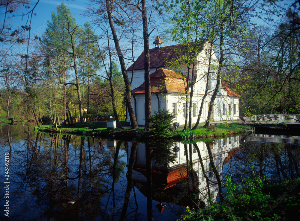 Obraz premium Saint John of Nepomuk Catholic Church (Church On the Water) in Zwierzyniec, Roztocze, Poland