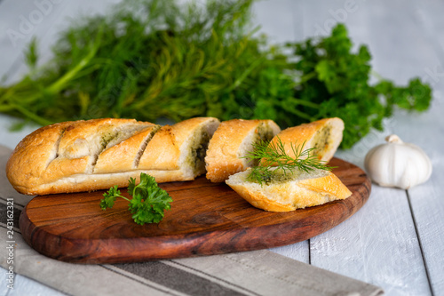 Fresh herb baguette with dill and parsley