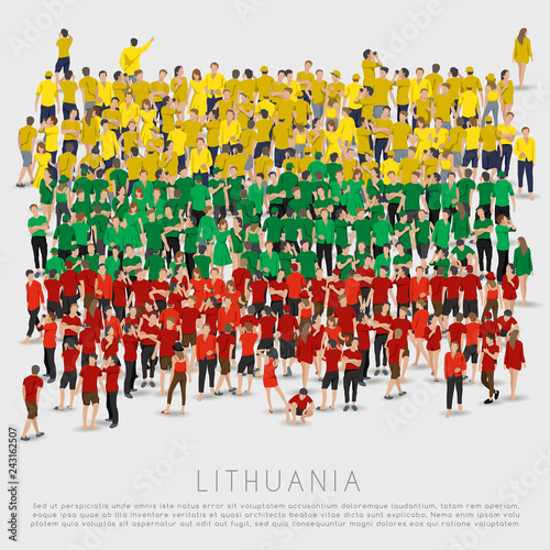 Crowd of people in shape of Lithuania flag : Vector Illustration