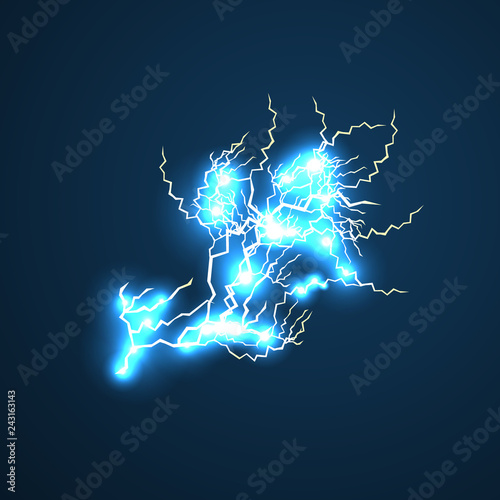 Lightning flash.A strong flash of lightning on a dark blue background.