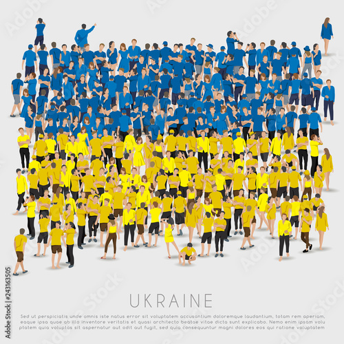 Crowd of people in shape of Ukraine flag : Vector Illustration