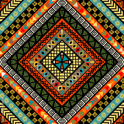 Rhomboid colorful background with ethnic motifs