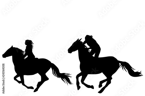 Two horse riders galloping