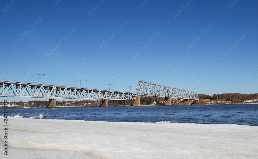 Railway bridge over the Volga river in Kostroma, Russia