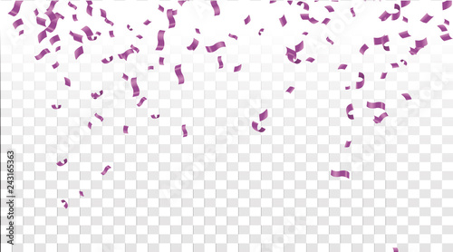 Falling shiny purple confetti isolated on transparent background