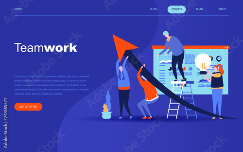 Modern flat design concept of Teamwork for website and mobile website development. Landing page template. Business management, online communication and finance. Vector illustration.