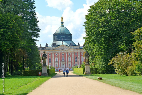 POTSDAM, GERMANY. Hauptallee overlooking the New palace. Park of San Sushi