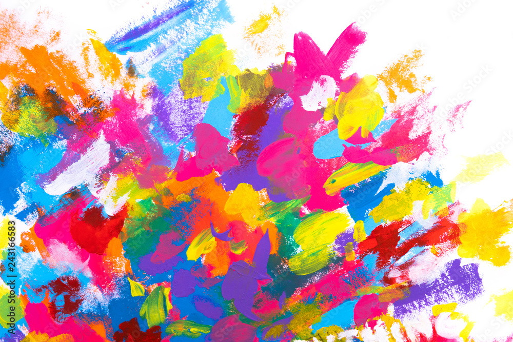 Hand painted colourful overlapping brushstrokes with thick texture on white background - obrazy, fototapety, plakaty 