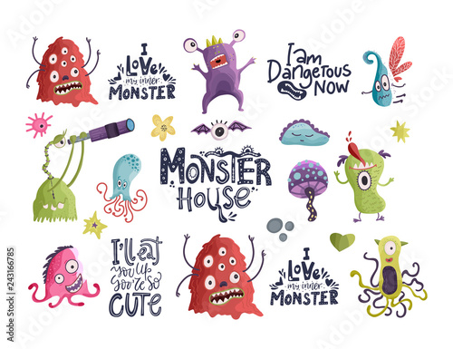 Cute cartoon monsters. Vector.